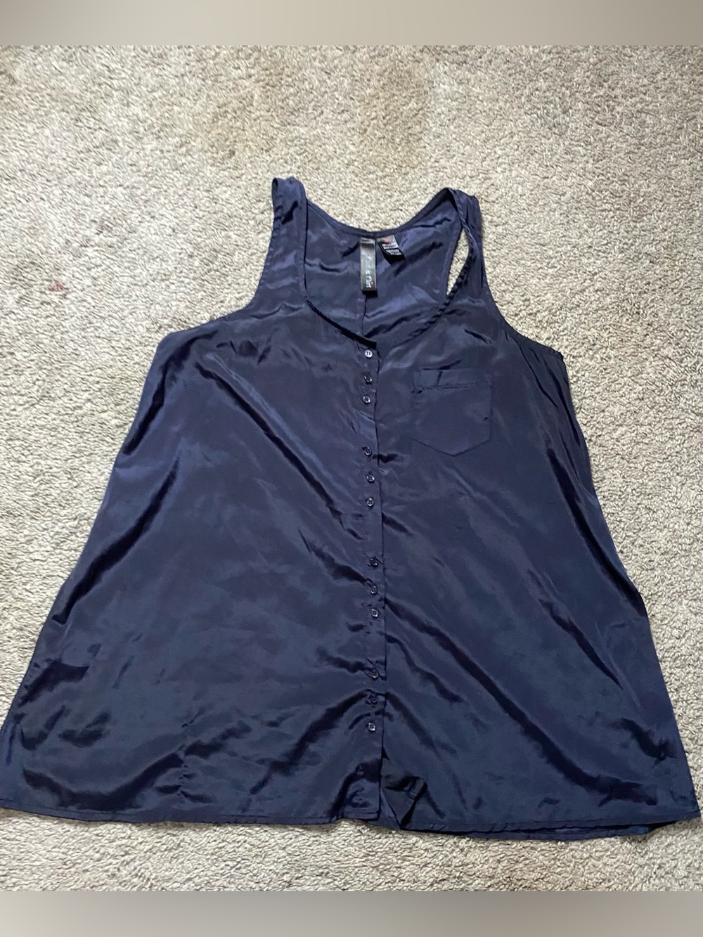 Fun & Flirt Navy Button-Front Satin Tank